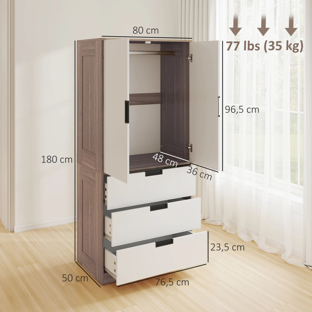 Armadio 2 ante ¨C Xylo ¨C 3 cassetti appendiabiti marrone camera letto