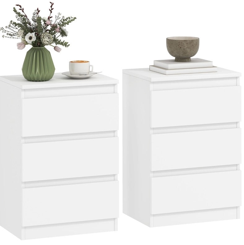 Set di 2 comodini bianchi con 3 cassetti, 40 x 30 x 59,5 cm