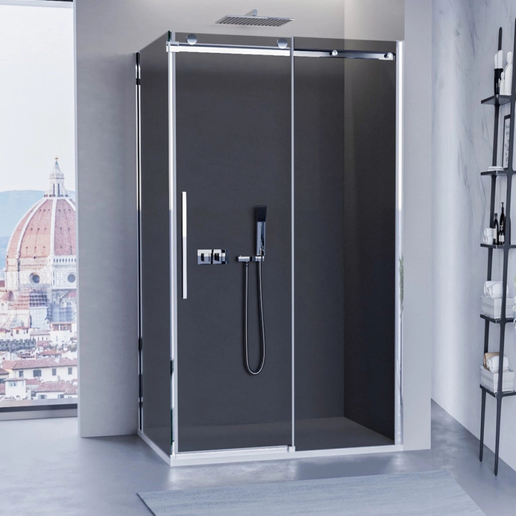 Box doccia due lati fume porta scorrevole senza profili h195 8mm anticalcare euclide, misura 80x110
