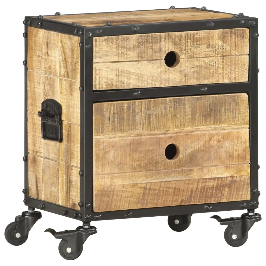 Comodino | Armadio da Notte | Mobiletto da notte 40x30x50 cm in Legno Massello di Mango Grezzo