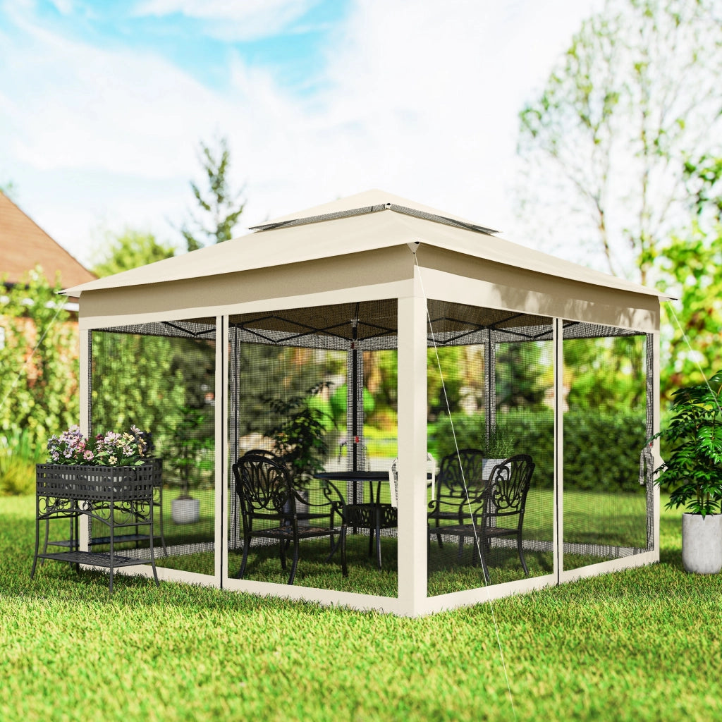 Tonnelle da giardino pieghevole 3x3m ¨C zephmum ¨C crema, metallo, poliestere