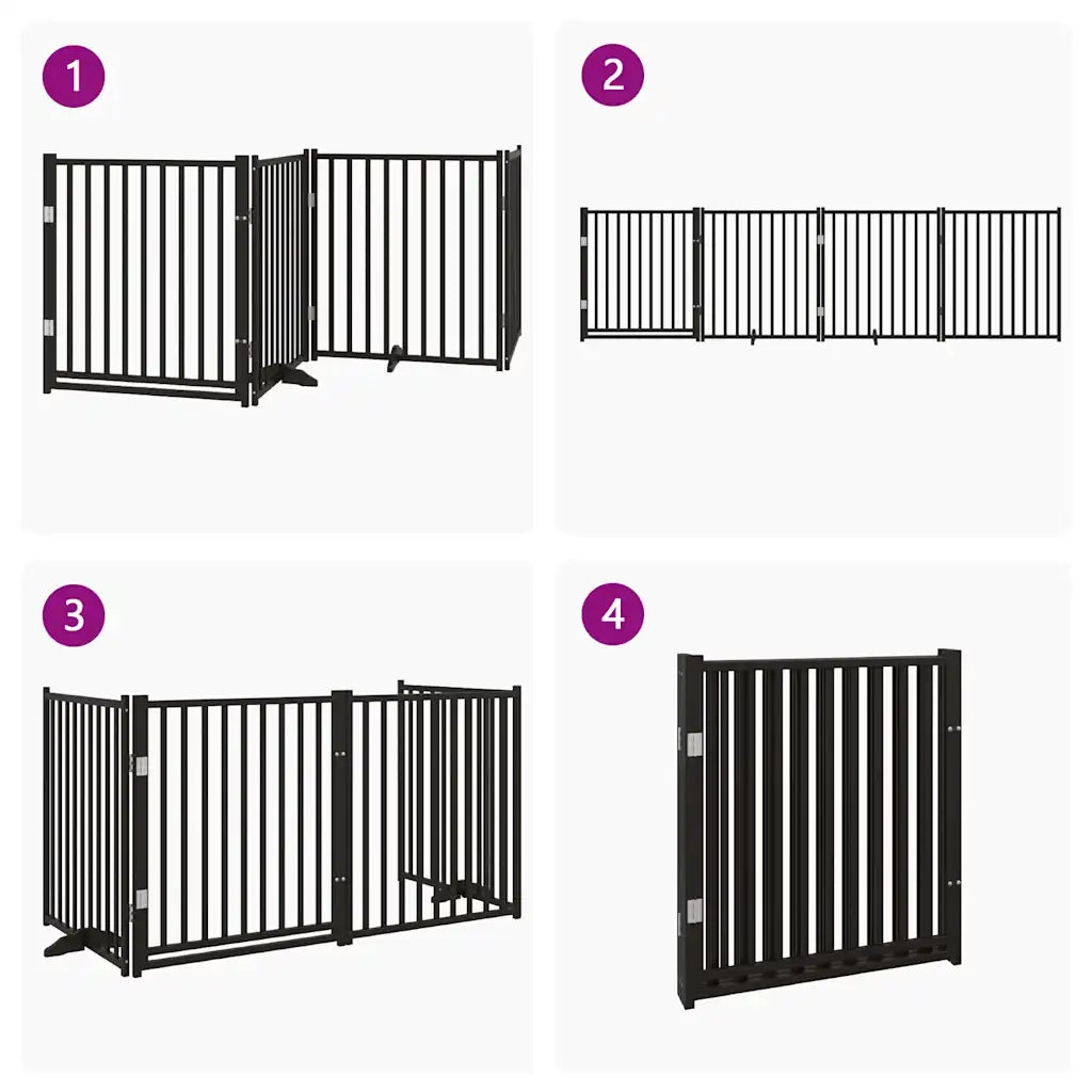 vidaXL Cancello Cani Pieghevole Nero 4 Pannelli 320 cm Massello Abete