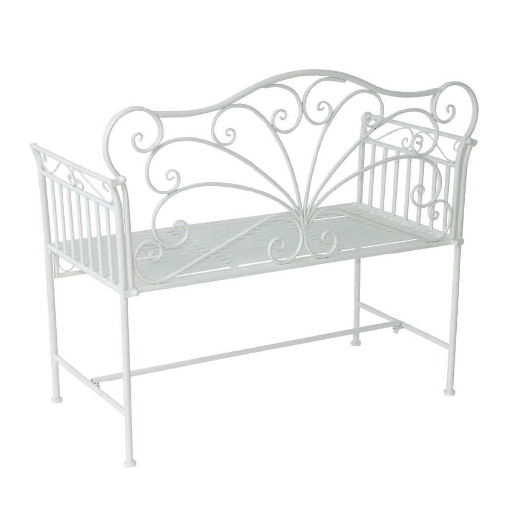 Easycomfort Panchina da Esterno a 2 Posti , Panchina Biposto da Giardino Stile Romantico Ferro 113.5 x 50 x 96cm Bianco