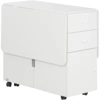 Tavolo da Cucina a Ribalta con 2 Cassetti e Armadietto ad Ante, in Truciolato, 120x80x75 cm, Bianco