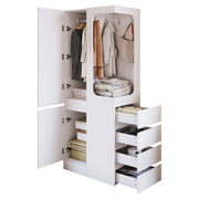 Armadio con 1 anta; 4 cassetti e vano aperto - in legno - 70×40×170 cm - bianco