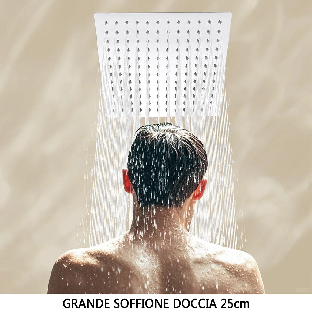 Colonne doccia AICA ITALY, Miscelatore termostatico doccia con soffione quadrato 25x25cm in acciaio inox cromato lucido