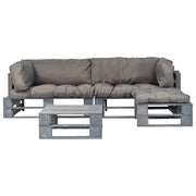 Salotto da Giardino in Pallet con Cuscini Grigi 4 pz in Legno 275312