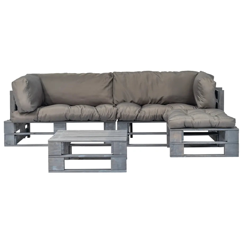 Salotto da Giardino in Pallet con Cuscini Grigi 4 pz in Legno 275312