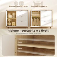 Credenza Moderna con 3 Cassetti e Armadietto Ante Lucide Bianco e Rovere