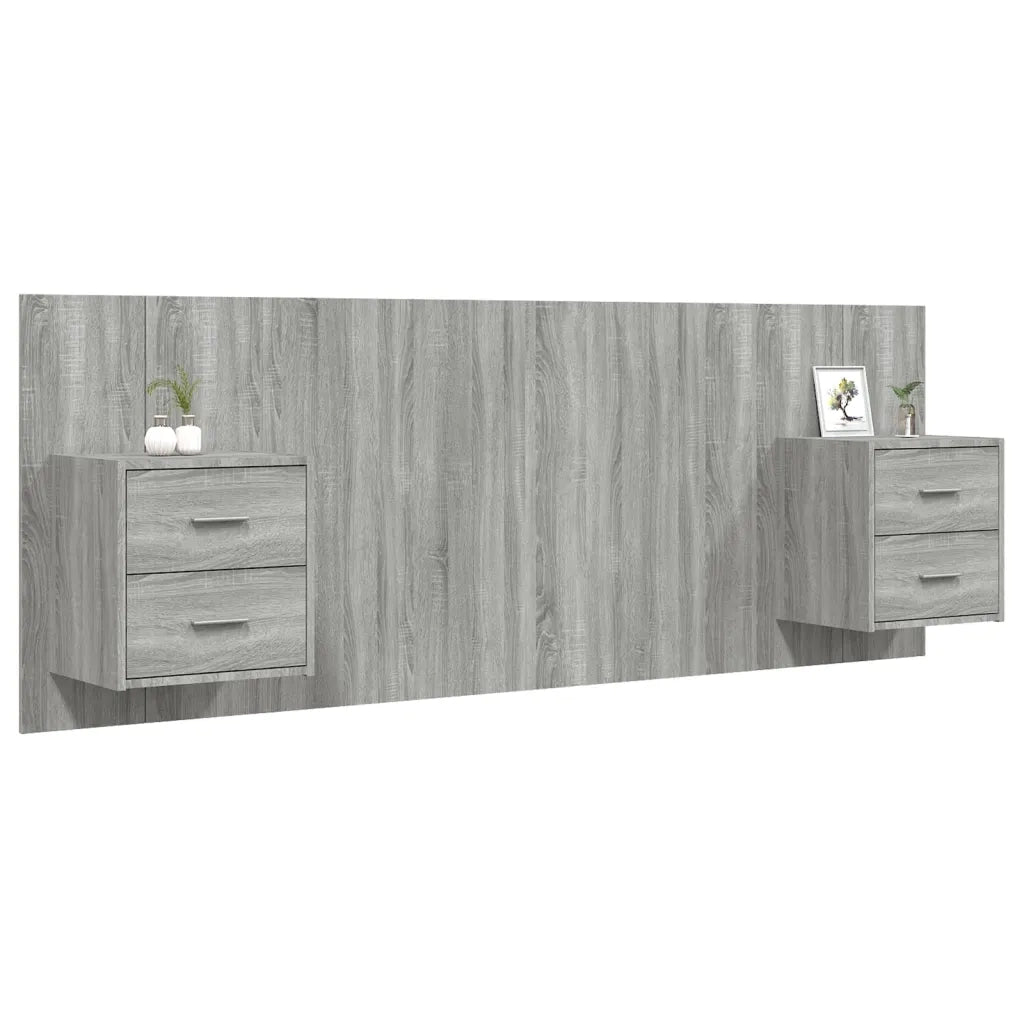 Testiera | Testata Letto con Comodini in Legno Multistrato Grigio Sonoma