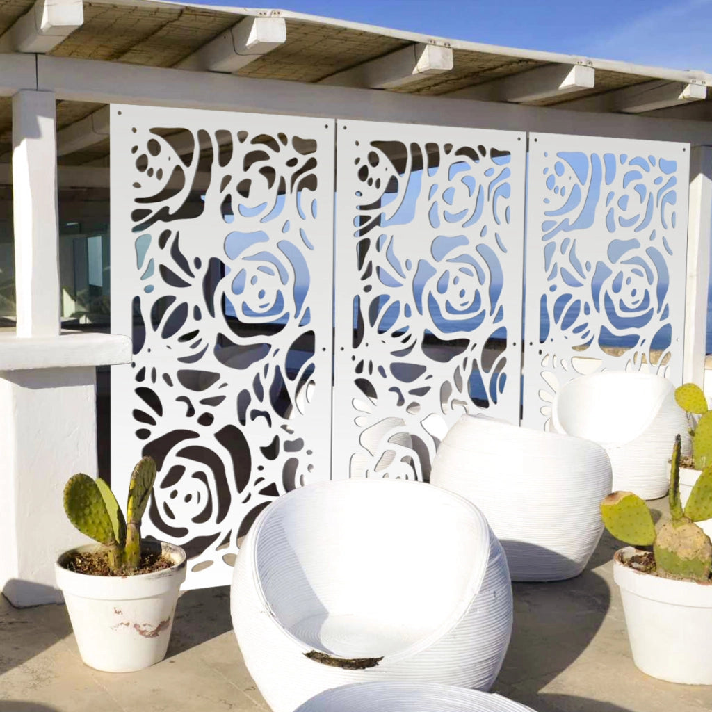 ROSES - Pannello in PVC traforato - Parasole Misura: 47x94 cm, Colore: bianco