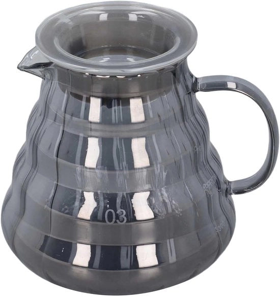 Caffettiera Teiera con coperchio in vetro con finitura grigia a strisce - Filtro a gocce manuale per uso domestico - 8,4 x 14cm - 700ml.