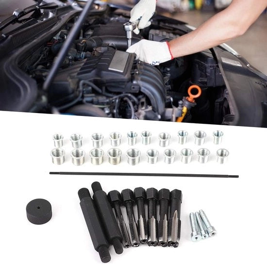 Set di riparazione per candele di accensione - 33 pezzi - Adatto per trapano - M8 M10 M12 M14 - Set di strumenti per pulire - Ideale per la riparazione di motori