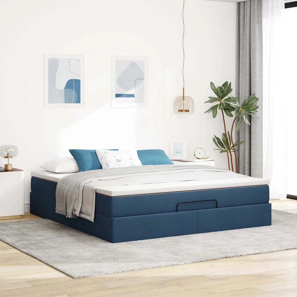 Struttura Letto Pouf con Materasso Blu 180x200cm in Tessuto 3311133