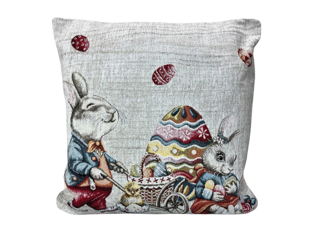 Federa Cuscino Arredo Casa Fodera Tessuto Cinigliato Pasqua Bunny Easter - 50x50 - Bunny Easter