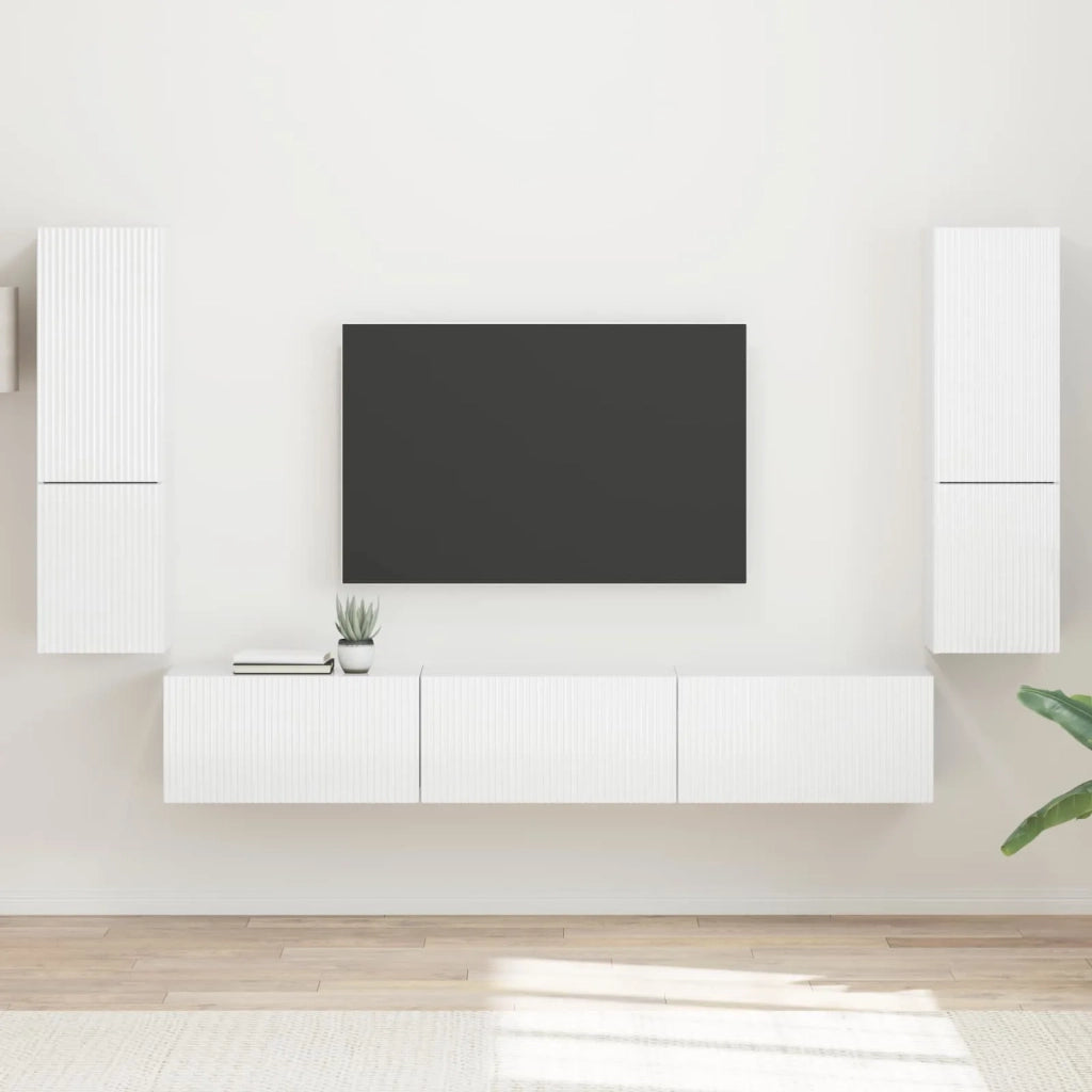 Set mobile TV 4 pz-Credenza per TV Bianco Lucido Legno multistrato 791865