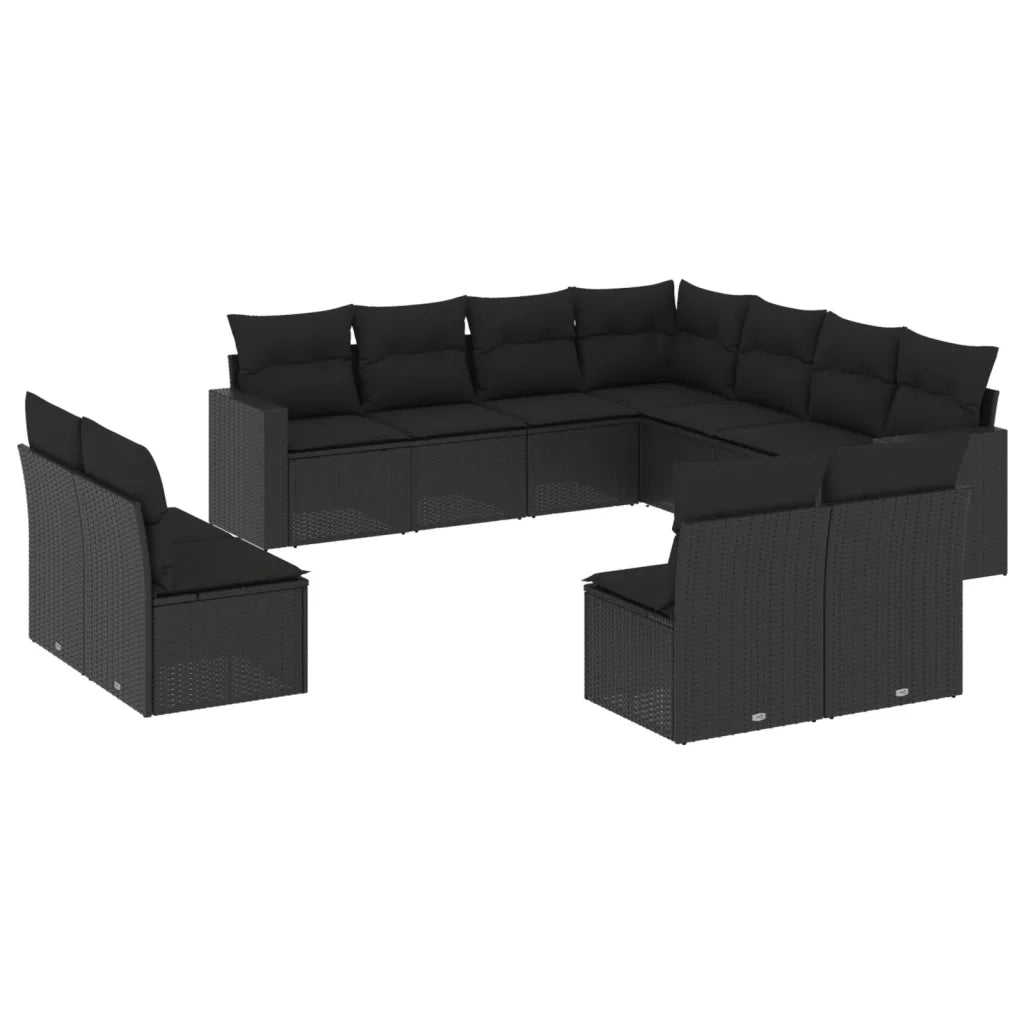 Set Divani da Giardino 11 pz con Cuscini in Polyrattan Nero 3219115