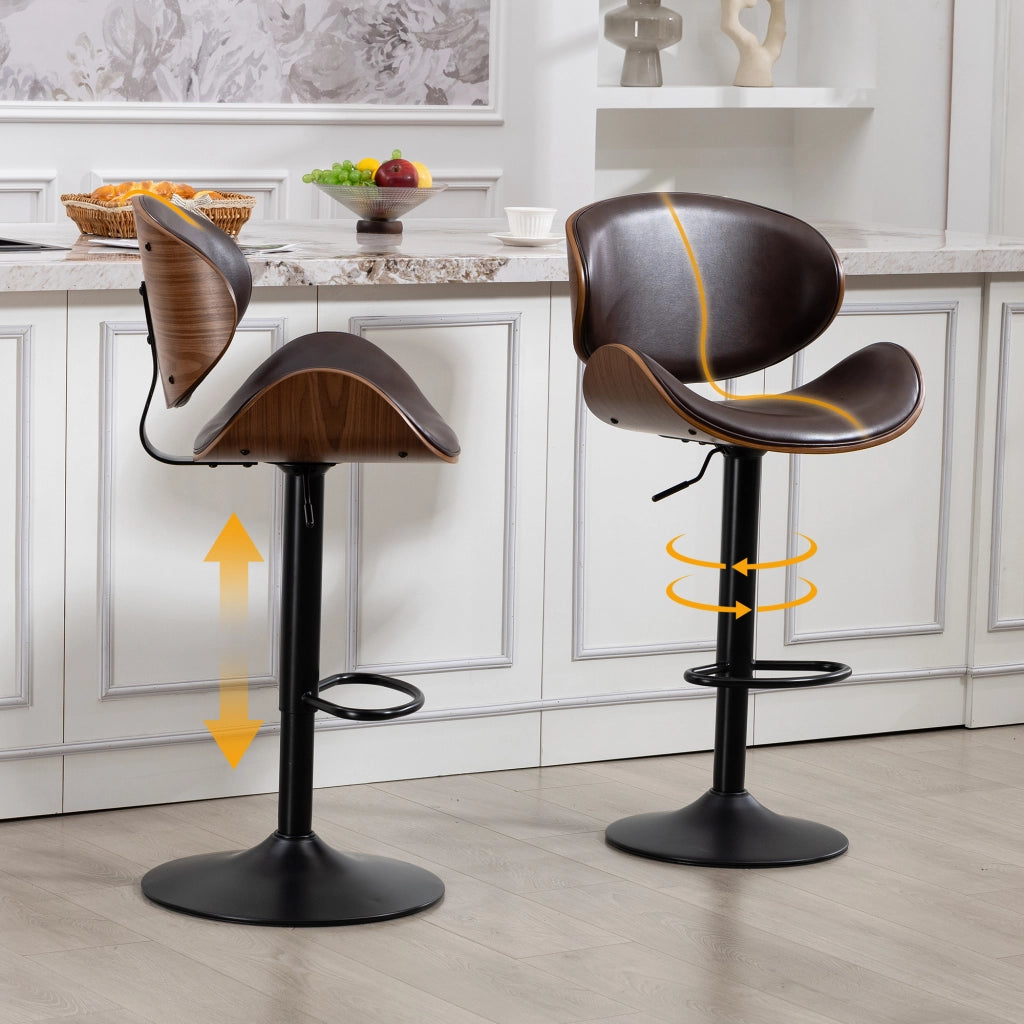 Sgabello da bar girevole regolabile in altezza con schienale ergonomico e poggiapiedi in pu marrone e metallo