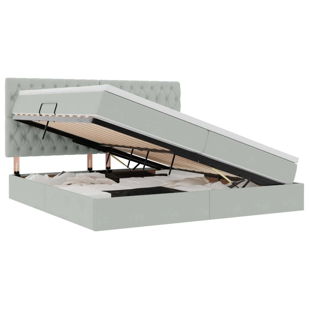 Letto con contenitore e LED Grigio chiaro 200 x 200 cm Velluto