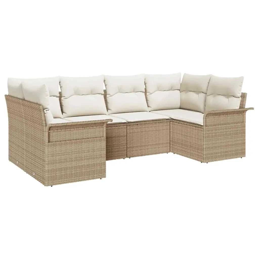 Set Divano da Giardino con cuscino 6 pcs Beige Poly Rattan