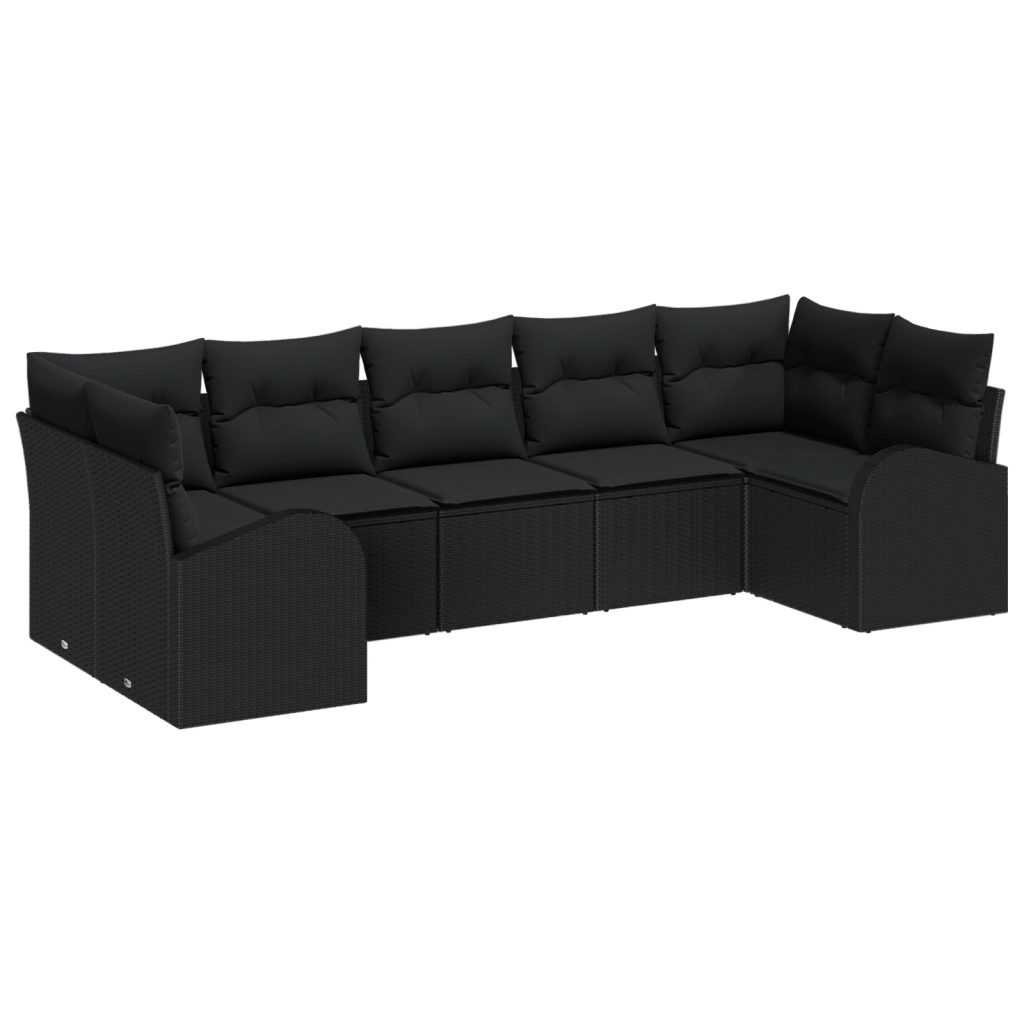 Set di divani da giardino 7 pezzi con cuscini Black Poly Rattan