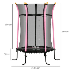 Trampolino Tappeto Elastico per Bambini con Ingresso a Cerniera e Pali Imbottiti Ø163.5x190 cm in Acciaio, PP e EPE Rosa