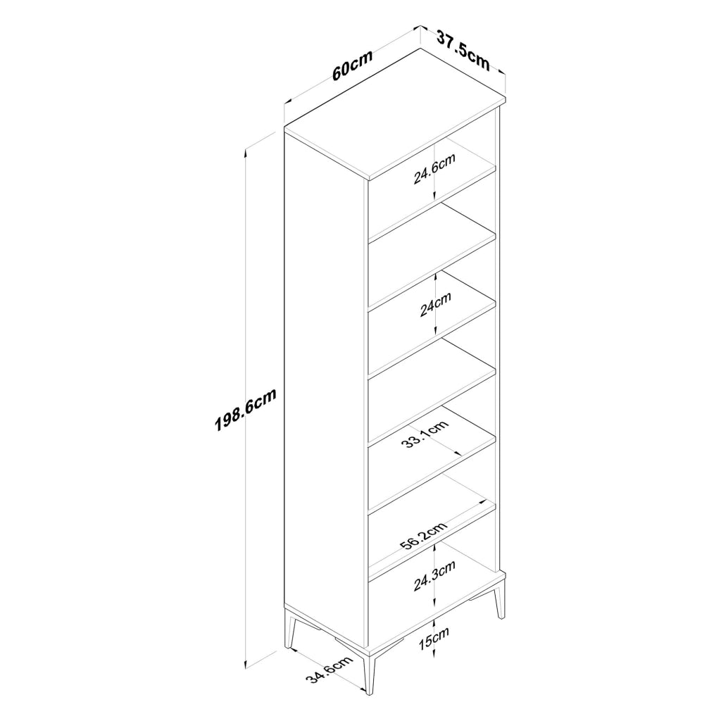 Garbagna, Armadio Multiuso 2 Ante 7 Ripiani, 60x199h cm Marrone Rovere