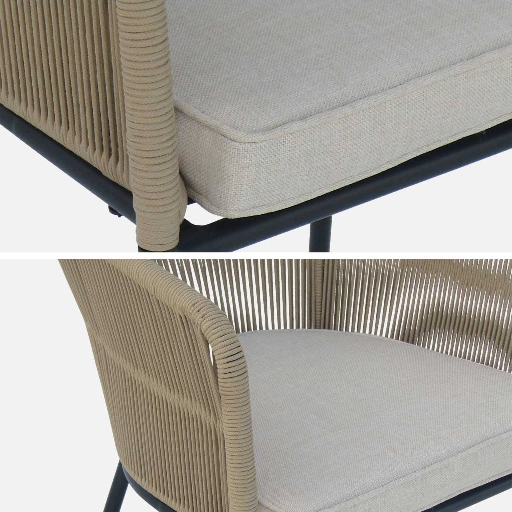 Set 2 sedie da giardino in corda e acciaio zincato, beige