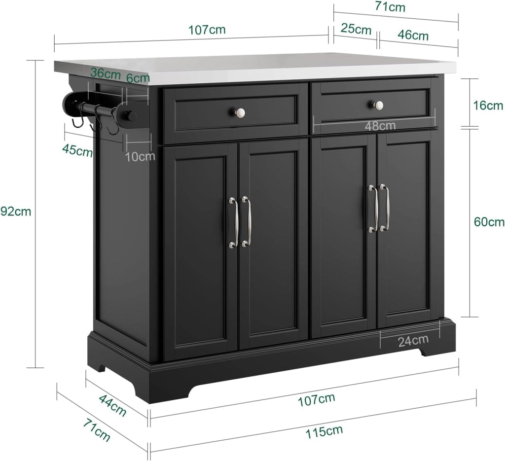 isola cucina con ruote carrello da cucina con piano di lavoro pieghevole mobile cucina con ruote penisola cucina piano lavoro Nero 107x92x(46-71) cm FKW71-II-SCH