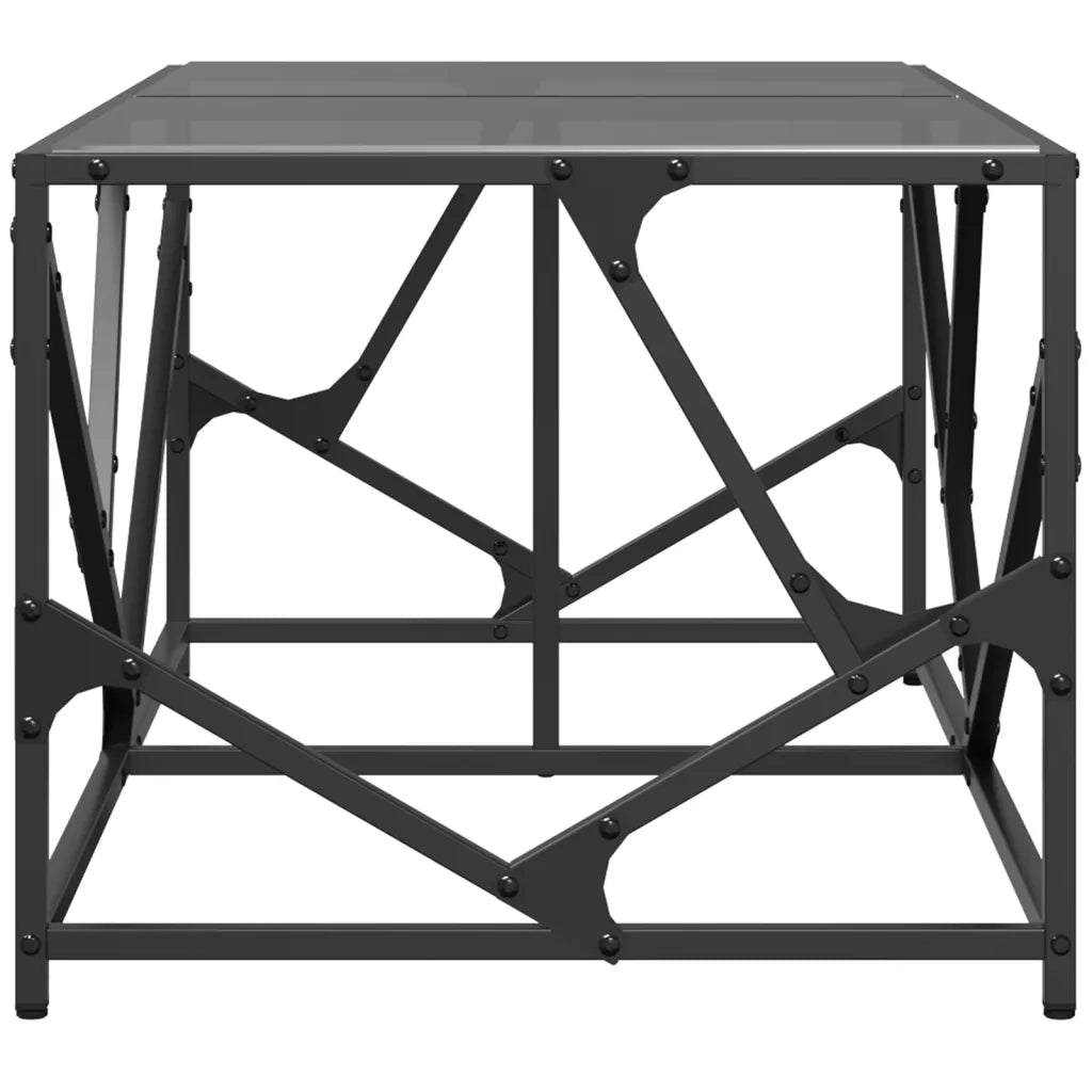 Tavolino con Piano in Vetro Nero 98,5x50x41 cm Acciaio