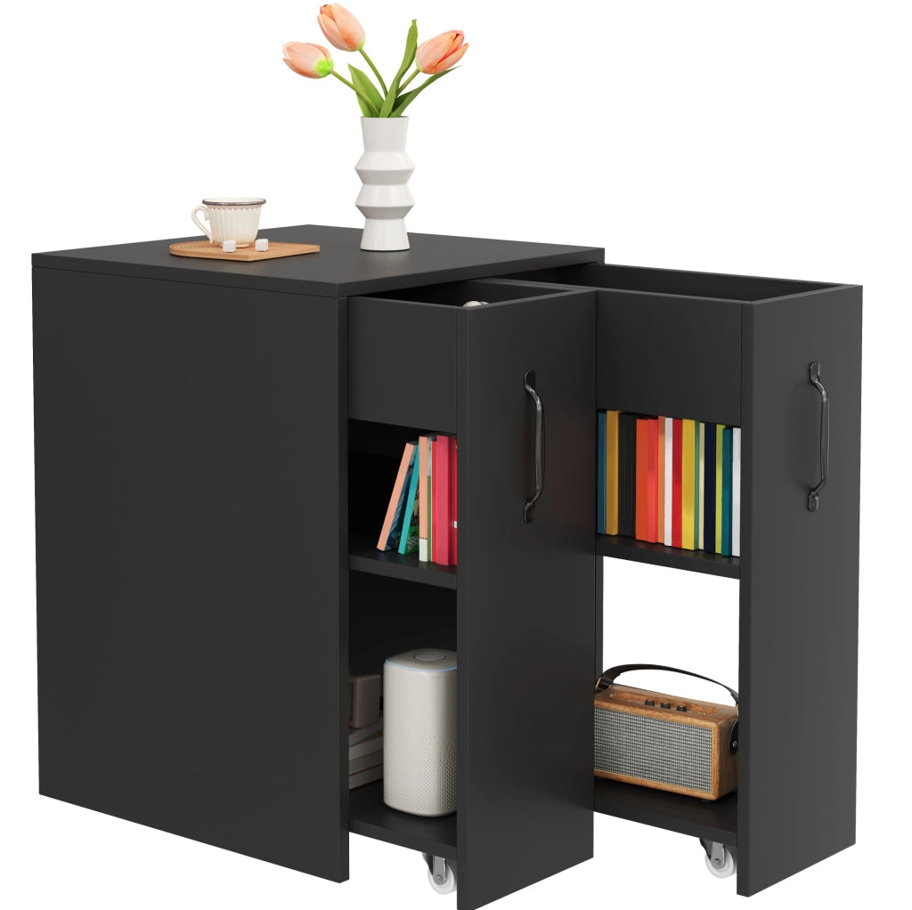 Mobile contenitore 52x50x75 cm con ruote e cassetti laterali estraibili; in truciolato nero