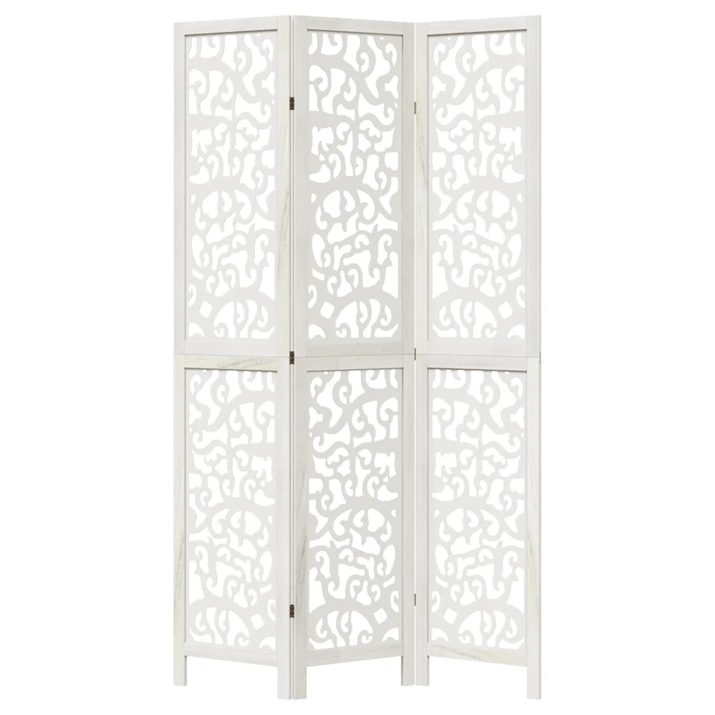 Divisorio Ambienti 3Pannelli Bianco Legno Massello di Paulownia 358735