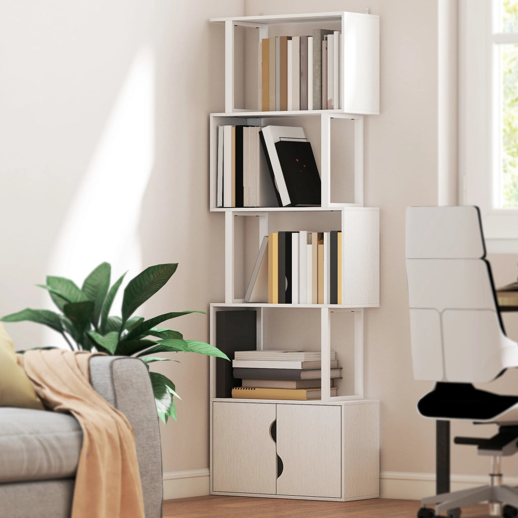 Libreria 5 livelli con ante e scaffali ¨C zephmum ¨C bianco 60x23.8x179.2 cm