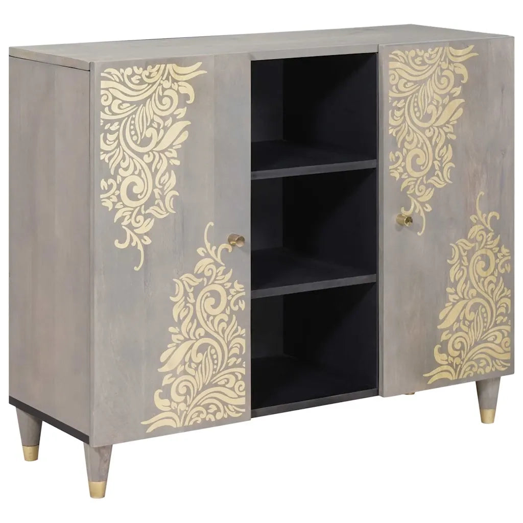 Credenza Grigio e Oro 90 x 33 x 75 cm Legno di mango massello 4018800