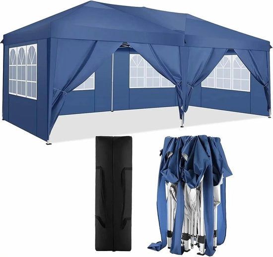 Tenda da festa facile da ripiegare - 3x6 m - Tenda acquatica - Inclusa borsa di trasporto - Con pareti laterali - Struttura in alluminio - Copertura in HDPE