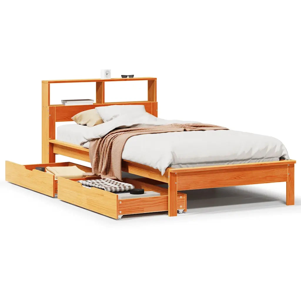 Letto Libreria senza Materasso Marrone Cera 100x200 cm in Pino 3309817