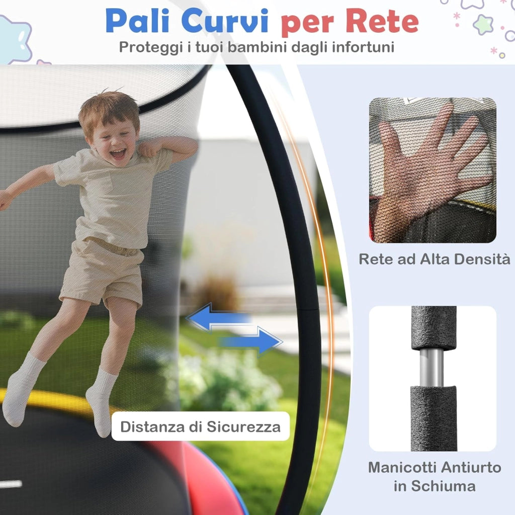 Trampolino Elastico per Bambini e Adulti 244 cm/305 cm/366 cm, Tappeto Elastico da Esterno con Rete di Sicurezza, Scala e Telaio in Acciaio Zincato Antiruggine