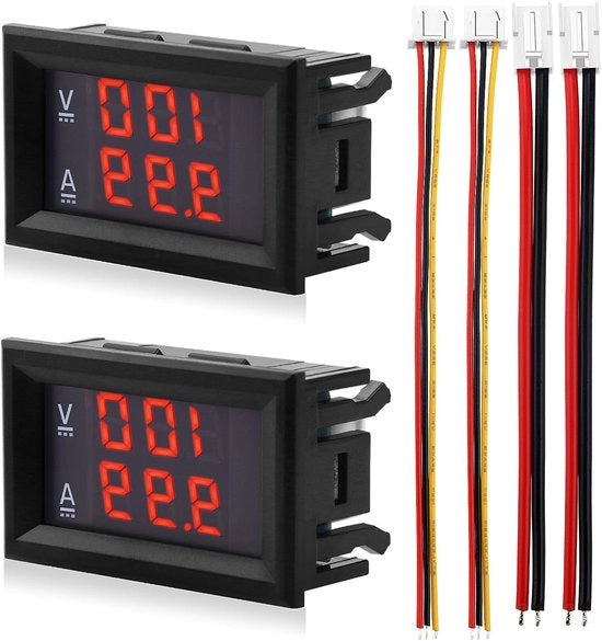Multimetro a LED per la misura di tensione e corrente - Pannello di misura di corrente e tensione DC 0-100V 10A per 12V / 24V - Multimetro per la misura di corrente e tensione (Set di 2)