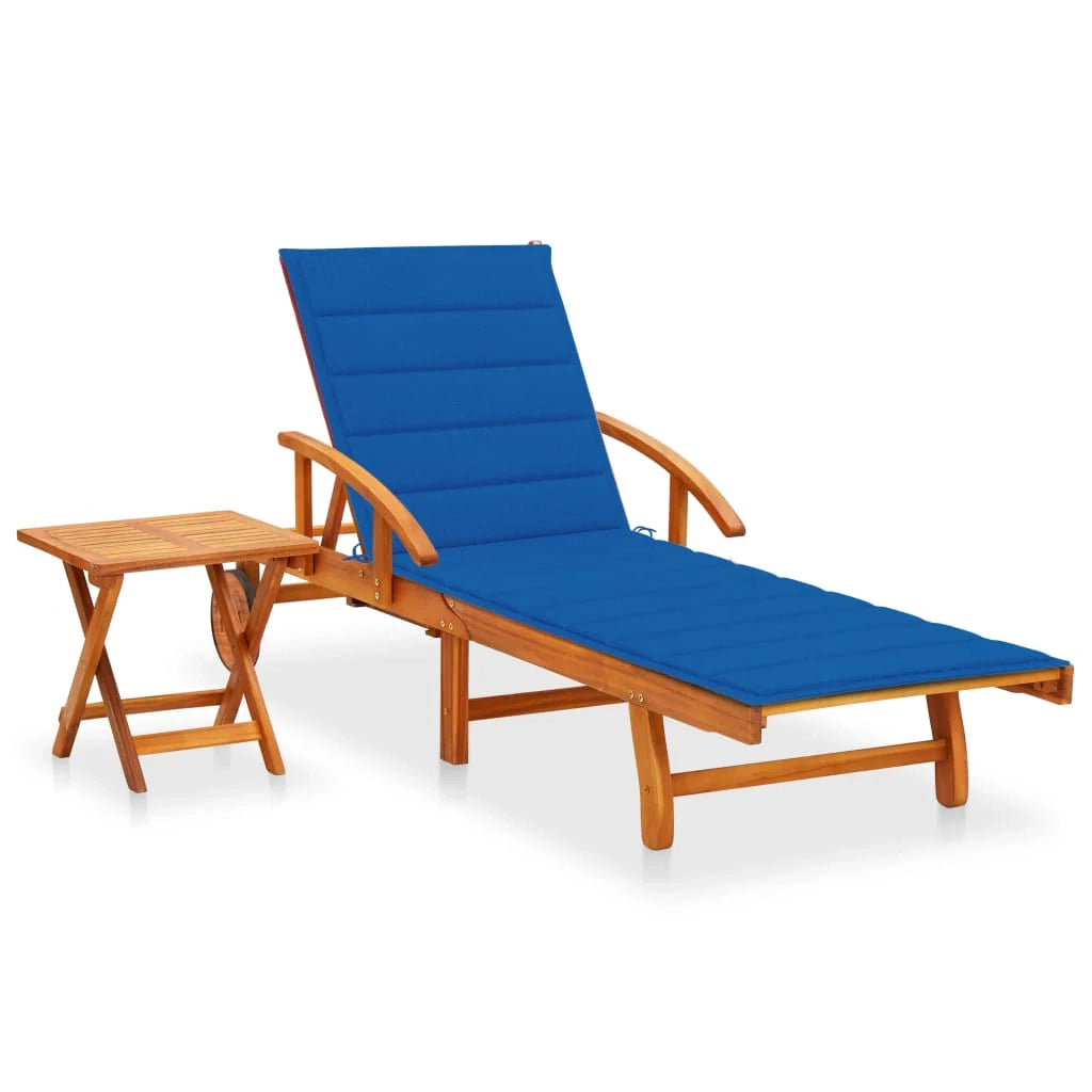 Lettino prendisole sedia a sdraio lettino prendisole letto da giardino mobili da esterno per patio con tavolo e cuscino legno di acacia 02_0012630