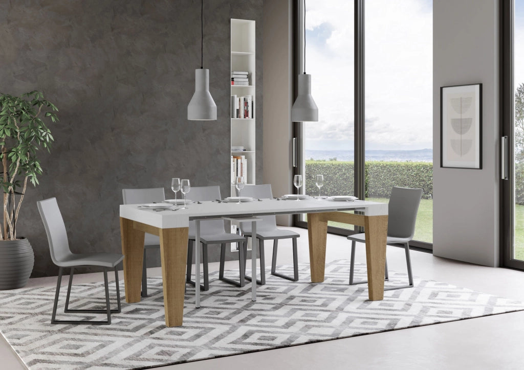 Consolle allungabile 90x40/196 cm SpimboX Mix Small piano Bianco Frassino - struttura Quercia Natura