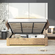 Letto beige 180 x 200 cm con sollevamento idraulico e illuminazione LED