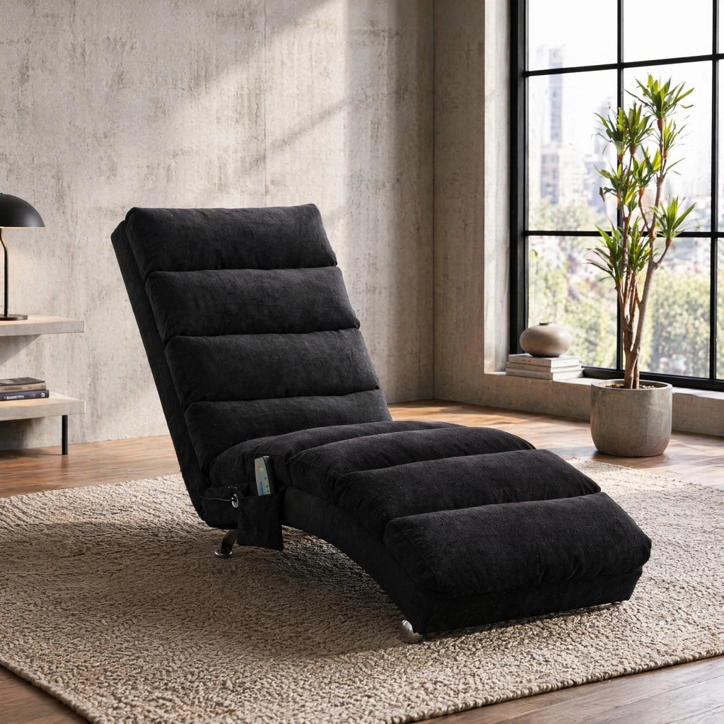 POLTRONA massaggiante 55x148x84 cm Lino nero con tasca laterale