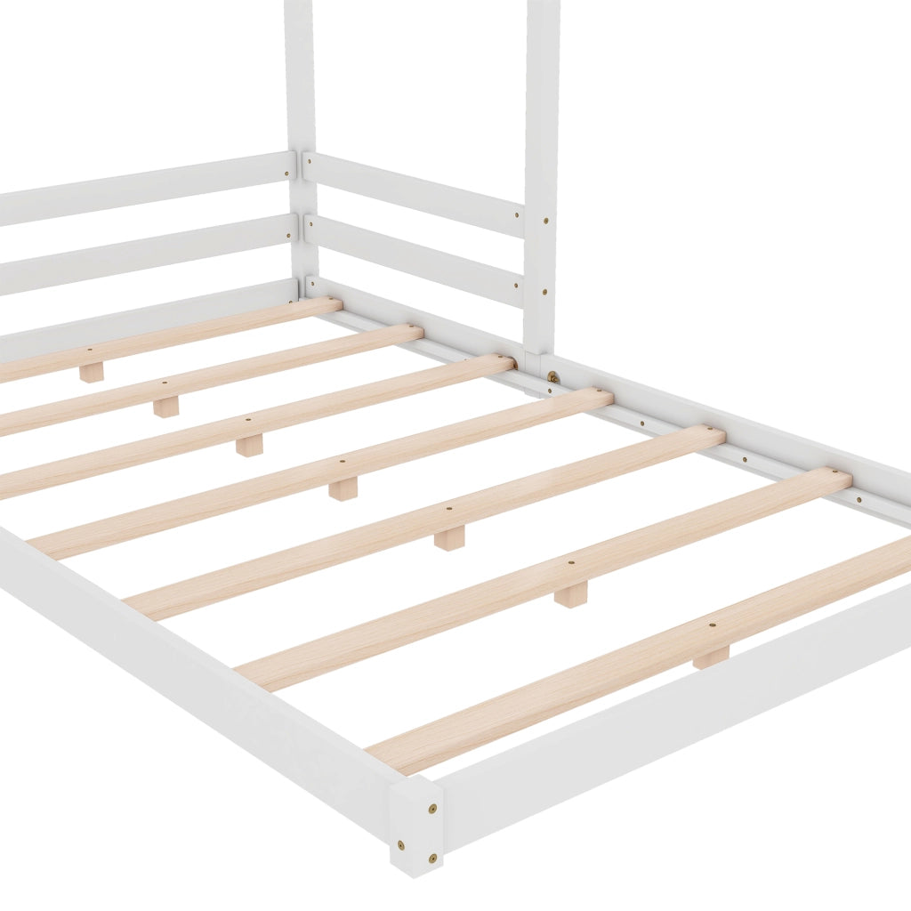 LETTO a casetta 140x200 cm in legno di pino e MDF bianco