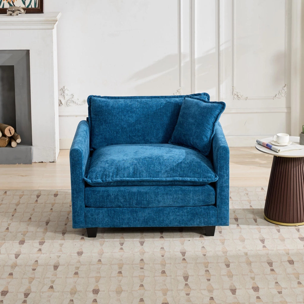 Divano 1 Posto in Tessuto Chenille ¨C Xylo ¨C Blu, Cuscino Imbottito