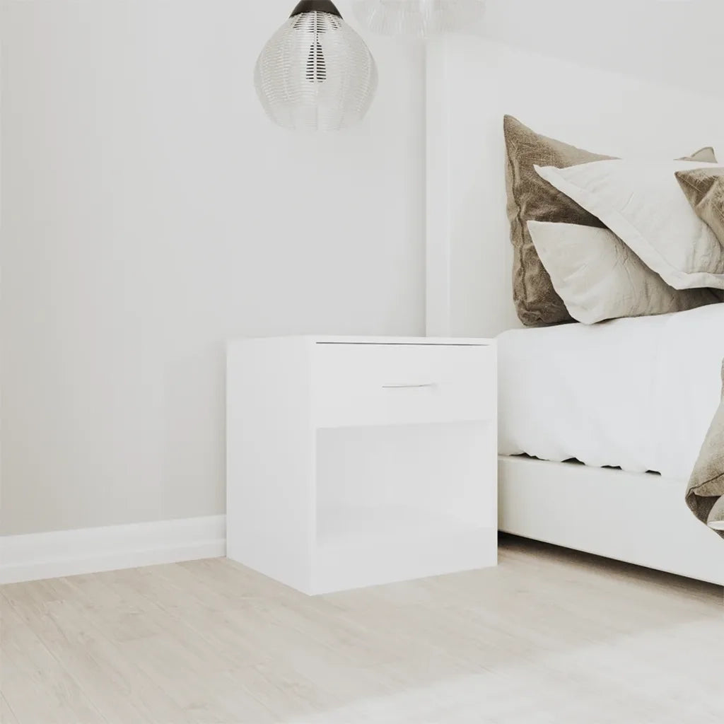 Comodini 2 pz con Cassetto-Set di 2 Tavolino da notte Bianchi