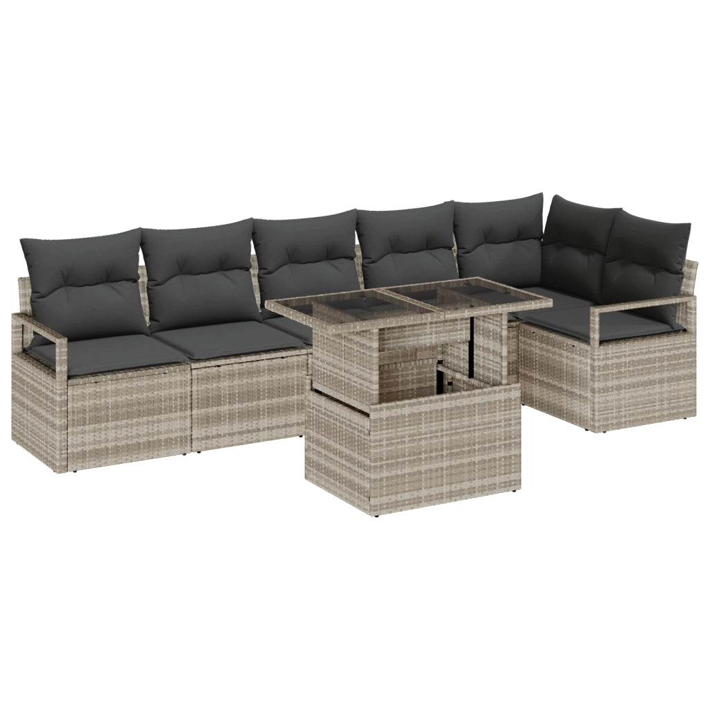 Set di Divano da Giardino  7 Pezzi con Cuscini Grigio Chiaro Rattan Poliestere