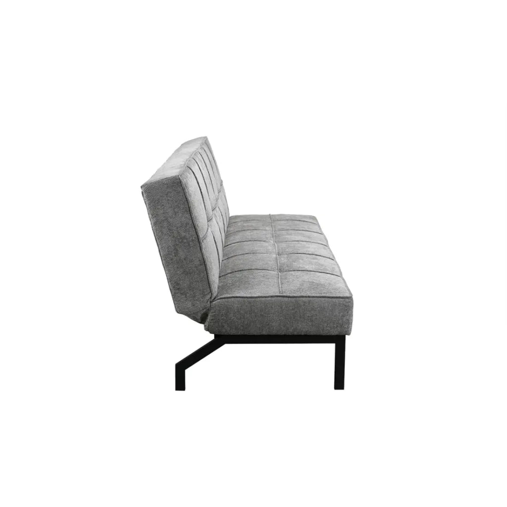 Divano letto CALMORA – Tessuto grigio – Materasso integrato – Struttura in legno – Design compatto ed elegante