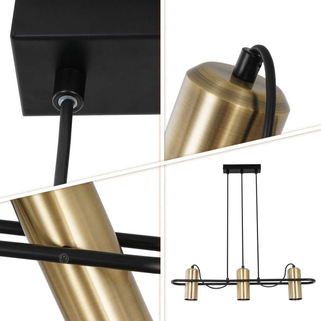 Lampada a Sospensione ZMH Vintage 3 Fiamme Lampada a Sospensione Sala da Pranzo Design Industriale Oro GU10