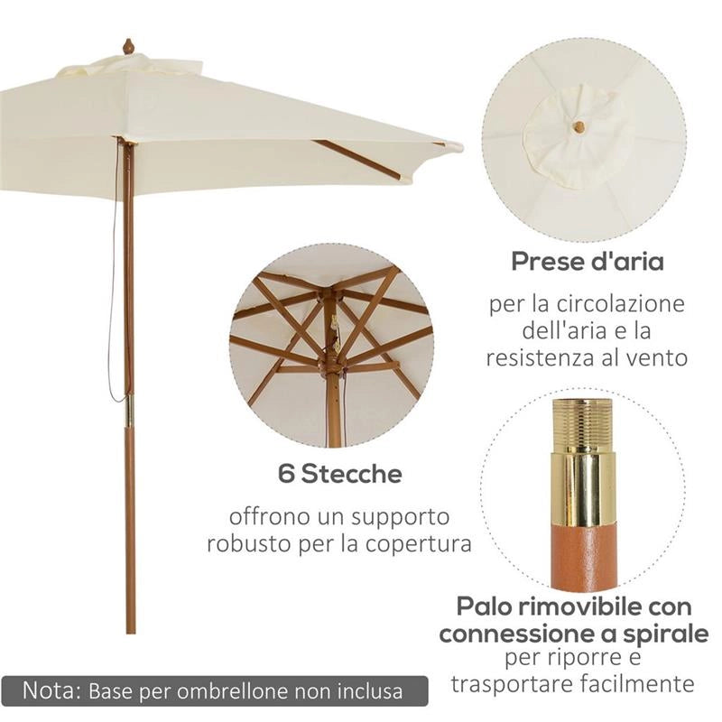 OMBRELLONE DA GIARDINO IN LEGNO E POLIESTERE 2.5 X 2.3 M BEIGE