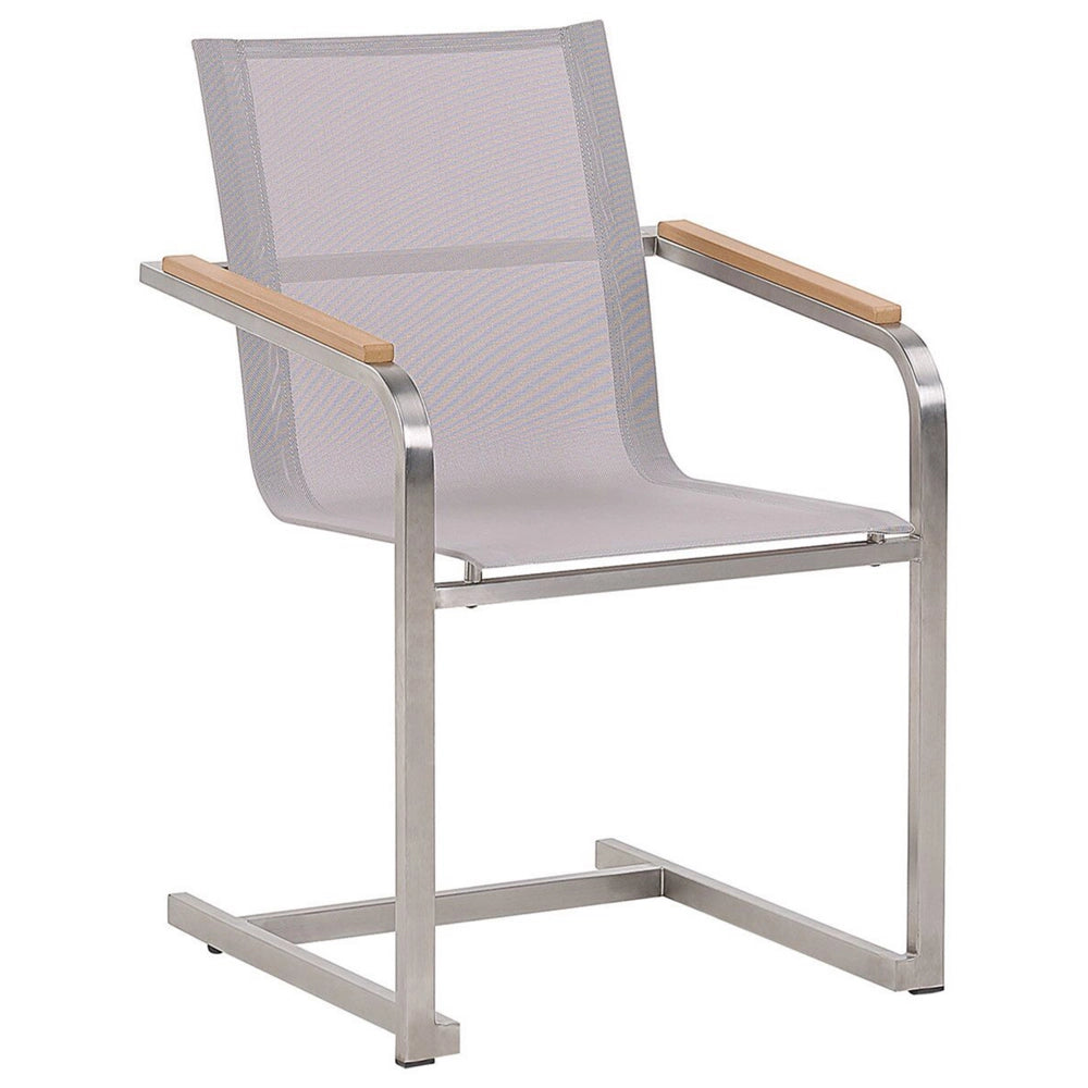 Set da giardino con 4 posti in acciaio inox con tavolo piano in vetro e Sedie in tessuto bianco esterno moderno